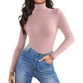 thumbnail image 2 of Women Turtleneck Shirt Long Sleeve Layer Tops Basic Ribbed Tees Soft Stretch Thermal Undershirts Lightweight Blouse，Pink M, 2 of 6