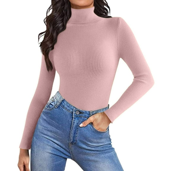 TrdSipl Womens Casual Slim Basic Tops Knit Light Weight Turtleneck Pullover Sweater 2025 Winter Thermal Undershirt Pink XL