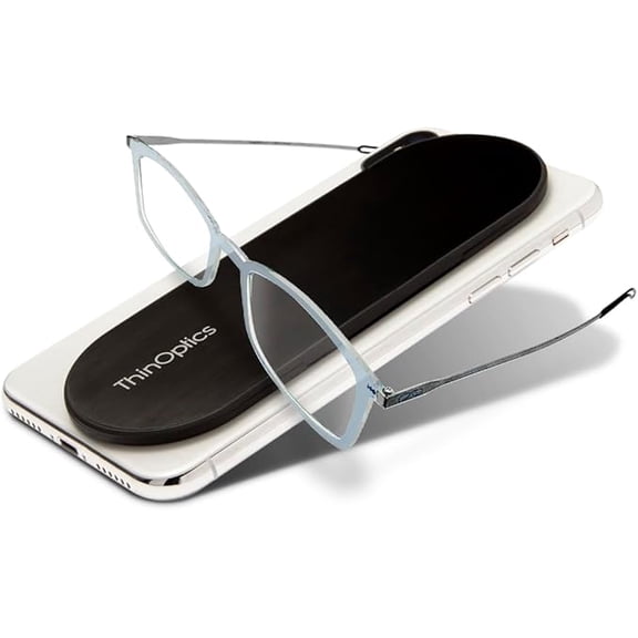 Always With You by ThinOptics Reading Glasses with Slim Case – Readers Attach to Your Phone, Tablet, or Fit in Your Pocket - Rectangular Clear, 1.0x