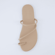 Cushionaire Resort Strappy Sandals for Women, Vegan Leather Memory Foam Flat Women's Sandals with Toe Ring