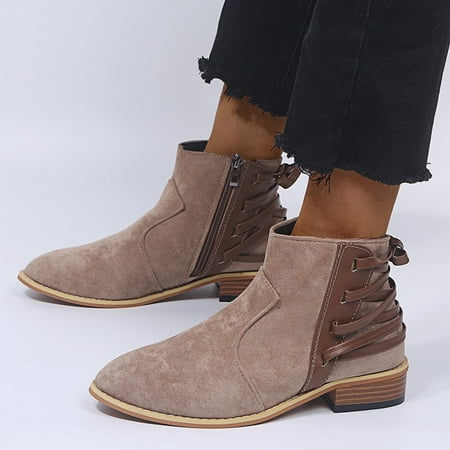 

YOTAMI Womens Shoes Retro Flat Bottom Shoes Casual Boots Plus Size Slip On Double Zipper Shoes Casual Khaki 7