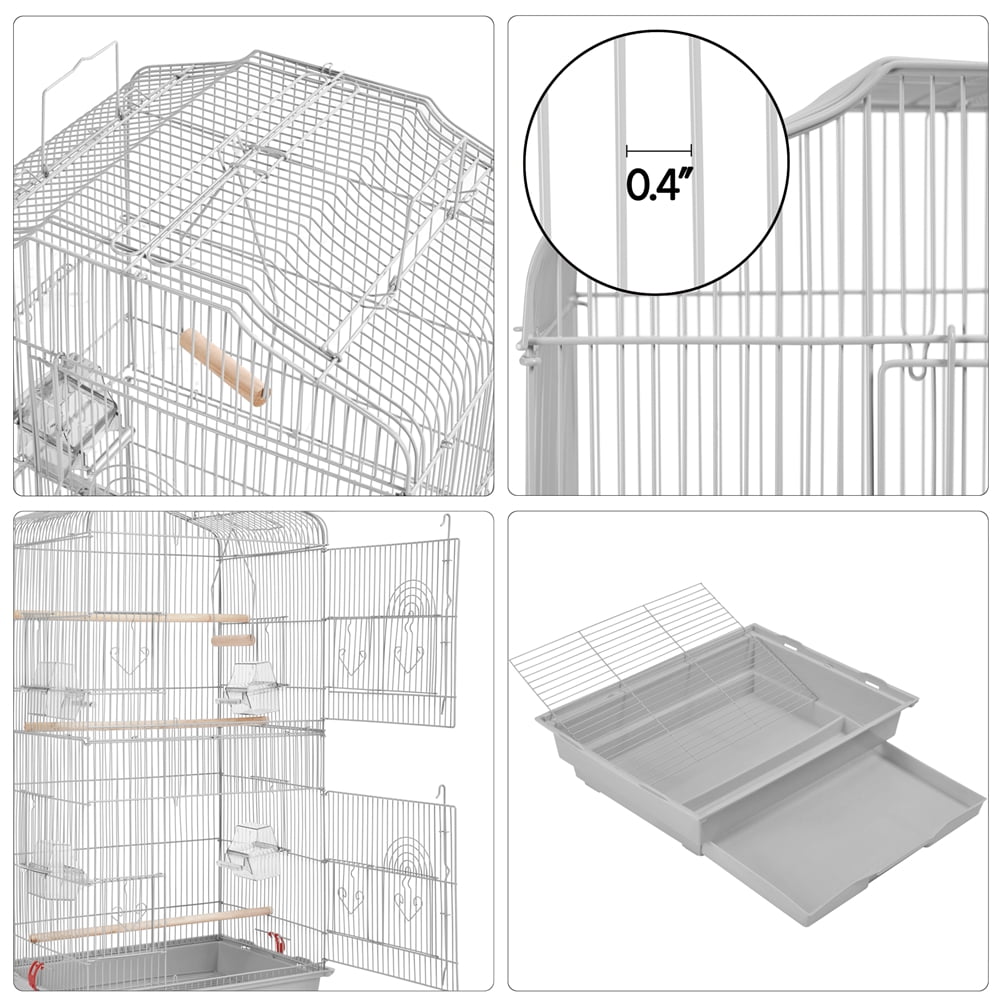 Alden Design Large 41" Metal Bird Cage with Play Top for Parakeets and Lovebirds, Light Gray