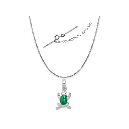 - Sterling Silver Anti-Tarnish Treated Green Enamel Frog Charm on a Box Chain, 18