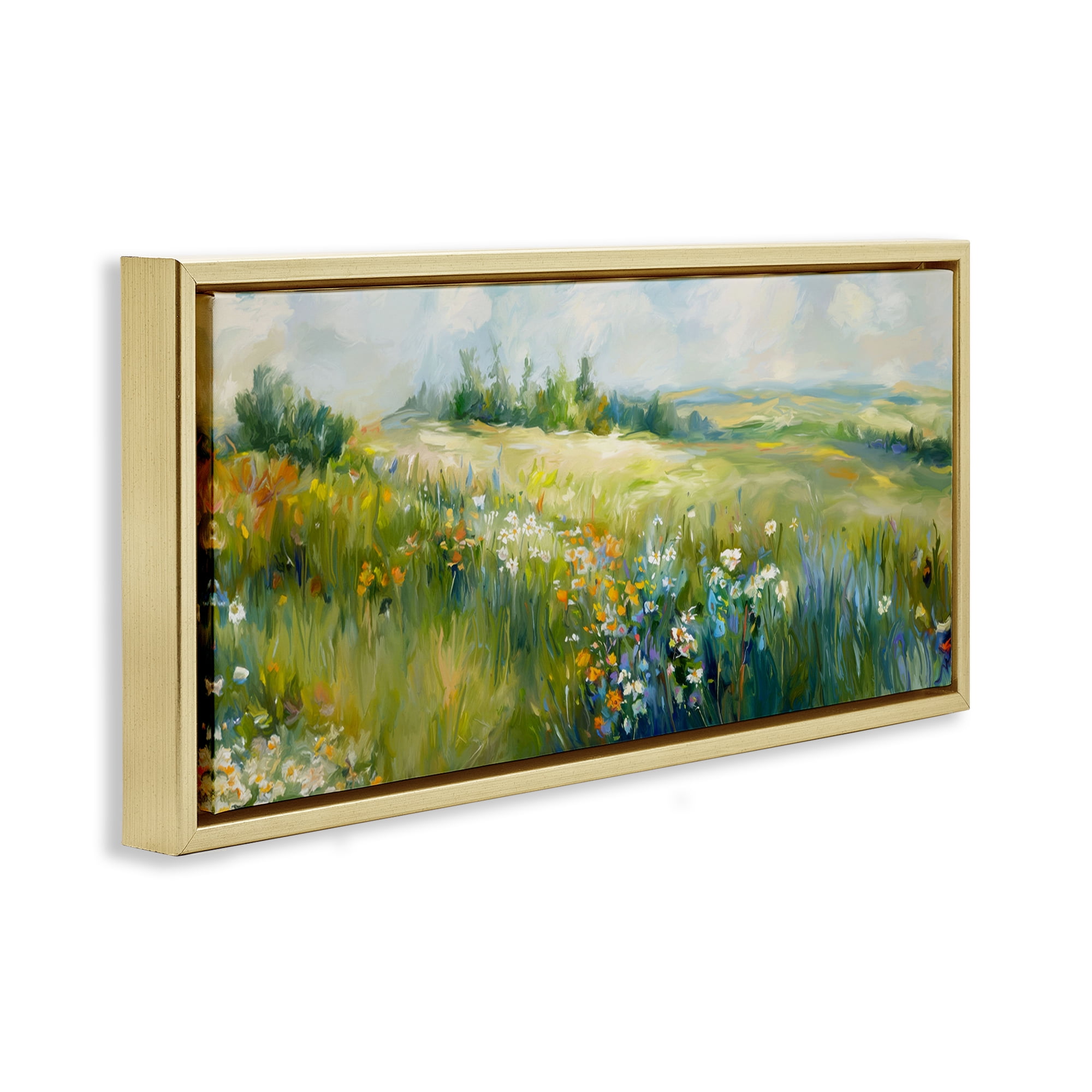 Stupell Industries Prairie Panorama Scene Landscape & Nature Painting Gold Floater Framed Canvas Art Print Wall Art, 31 x 14