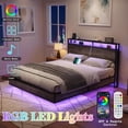 thumbnail image 4 of Papajet Full Size Floating Bed Frame with Headboard, Charging Station and LED Lights, Rustic Gray, 4 of 7