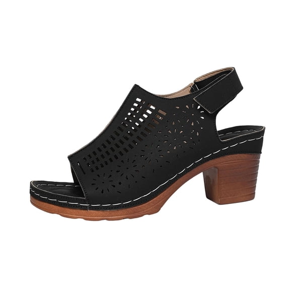 Dvprdro Womens Solid Casual Style Sandals Open Toe High-top Hollow Out Low Heel Soft Nonskid Multi-Color Daily Outdoor Wear