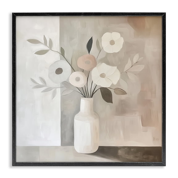 Stupell Industries Contemporary Minimalist Muted Flower Vase Black Framed Giclee Art, 12 x 12, by Heidi Kuntz