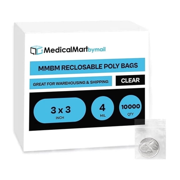 MMBM 4 Mil 3" x 3" Zipper Bags Clear Reclosable Jewelry Storage Pouches 10000 Pcs