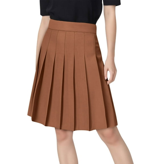Njagoc3 Womens High - Waisted Pleated Midi Skirt, Solid Color, Flared Fit for Summer Casual Outings & Office Days