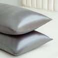 thumbnail image 2 of Almohadas de seda satinada para la piel y el cabello, juego de 2 almohadas de satén para mujer con cierre de sobre, fundas de almohada de seda suave, transpirable y refrescante, color gris, 2 of 7