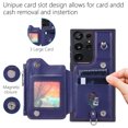 thumbnail image 6 of Compatible with Samsung Galaxy S23 Ultra PU Leather Clasp Flip Zipper Purse Case, with Shoulder Strap Lanyard for Women Credit Card Holder Cell Accessories Phone Cover for Samsung S23 Ultra, Blue, 6 of 9