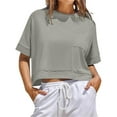 thumbnail image 2 of yillto Womens Crop Shirts Short Sleeve Crew Neck Summer Basic Loose Cropped T Shirts with Pockets, 2 of 7