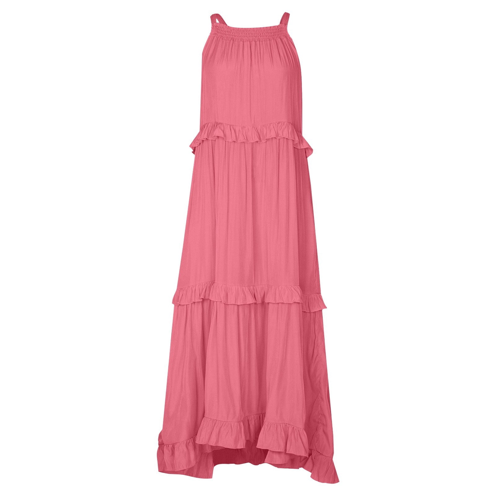 Mohiass Solid Color Halter Ruffle Maxi Dress for Women Sleeveless Casual  2024 Ruched Long Dress Pink S - Walmart Business Supplies