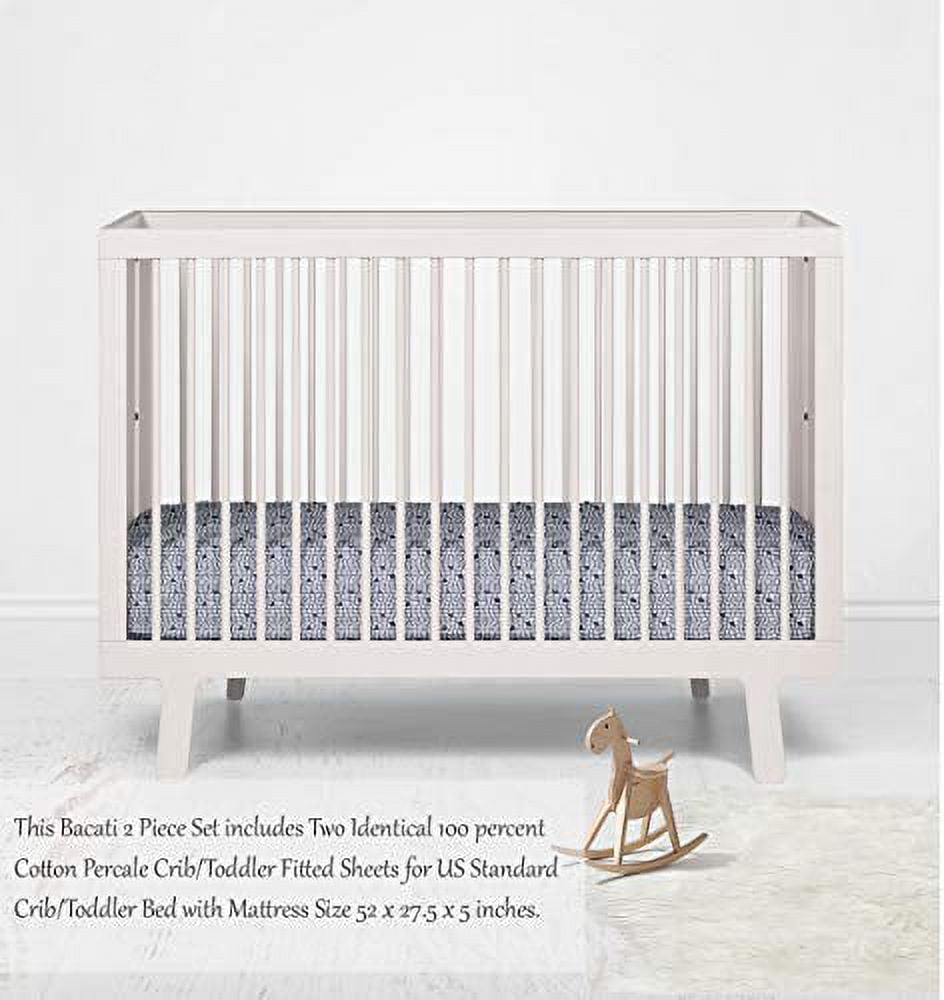 Bacati - Tribal Grid Navy Crib/Toddler Bed Fitted Sheets100% Cotton Percale, 2-Pack