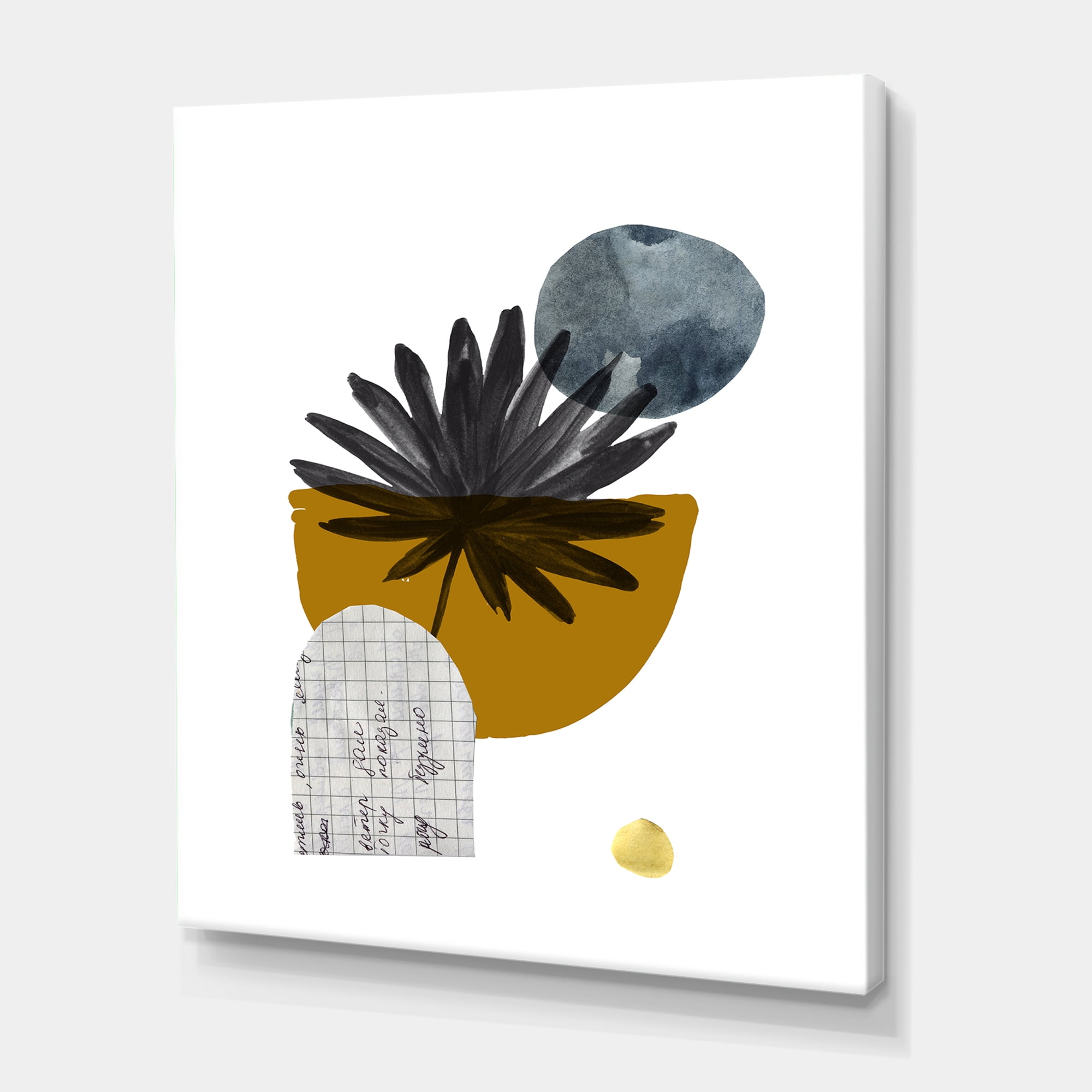 Abstract Geometry Shapes and Tropical Palm Leaf I 16 in x 32 in Painting Canvas Art Print, by Designart