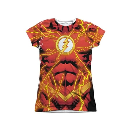 - JLA DC Comics Justice League Flash 52 Bolt Uniform Juniors Front Print T-Shirt