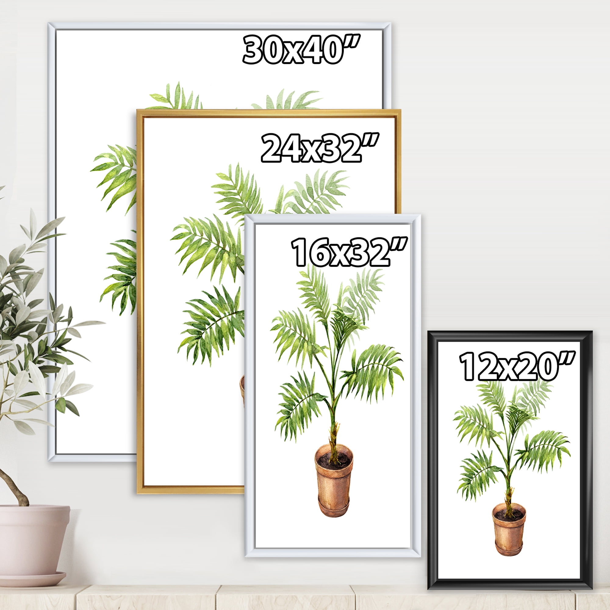 Designart 'Palm Plant In Clay Flowerpot' Traditional Framed Canvas Wall Art Print