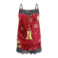 thumbnail image 5 of Puntoco Conjuntos de pijama cómodos para mujer, camisetas sin mangas con tirantes de encaje sexys para Navidad, conjunto de pijama informal con pantalones cortos empalmados para mujer, 5 of 5