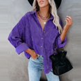 thumbnail image 3 of Zedker Casual Women's Corduroy Fashion Pits Striped Lapel Collar Long Sleeve Jackets with Chest Pocket, Comfy Loose Breathable Fall Clothes,Purple,M, 3 of 6