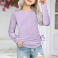 thumbnail image 2 of Jinhomg Casual Shirts for Kid Girls Cute Solid Color Pleated Waist Tops Lightweight Comfy Long Sleeve Crew Neck Shirt Spring Summer Pullovers Purple, 2 of 7