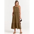thumbnail image 6 of Women Summer Casual Sleeveless Crewneck Sundress Aline Flowy Tiered Maxi Long Beach Dress Vacation Outfits Khaki L, 6 of 8