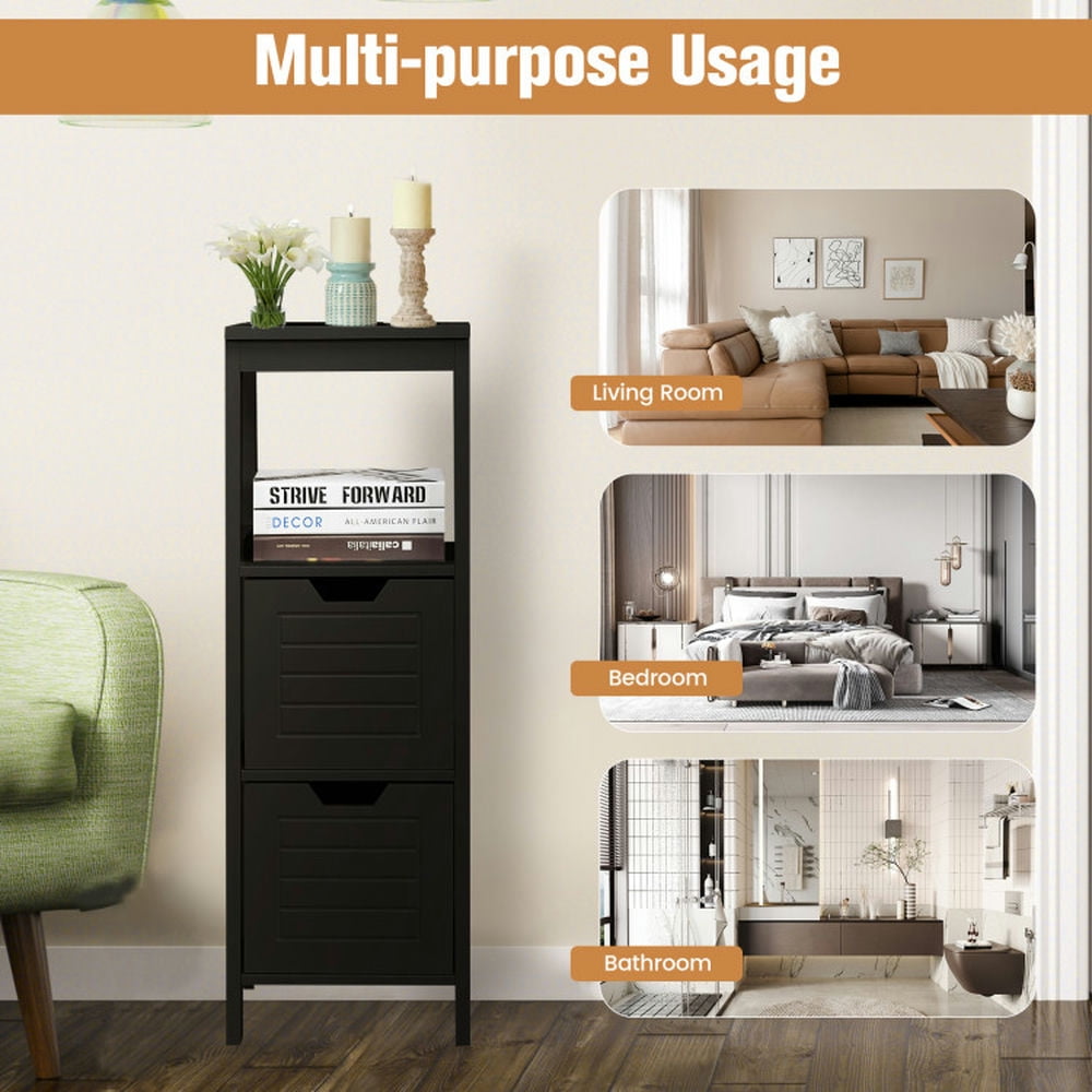 Finihen Storage Cabinet, Floor Cabinet, Bathroom Wooden Floor Cabinet Multifunction Storage Rack Stand Organizer, for Bathroom, Living Room, Bedroom, Kitchen, Black
