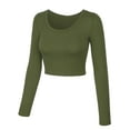 thumbnail image 2 of KOGMO Womens Long Sleeve Crop Top Solid Round Neck T Shirt, 2 of 8