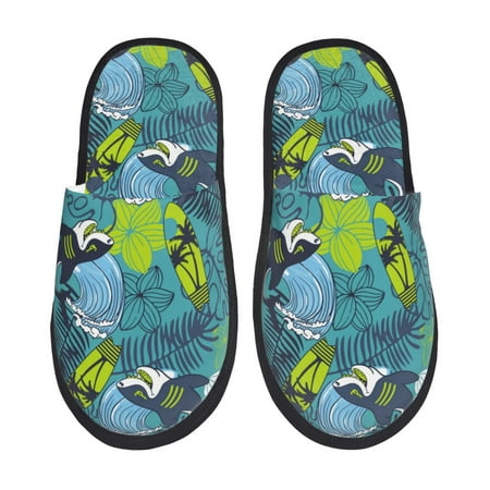

Slippers for Women/Men - Palm leaf surfboard shark Soft Plush Warm Slip-on Slippers House Slippers Indoor House Shoes