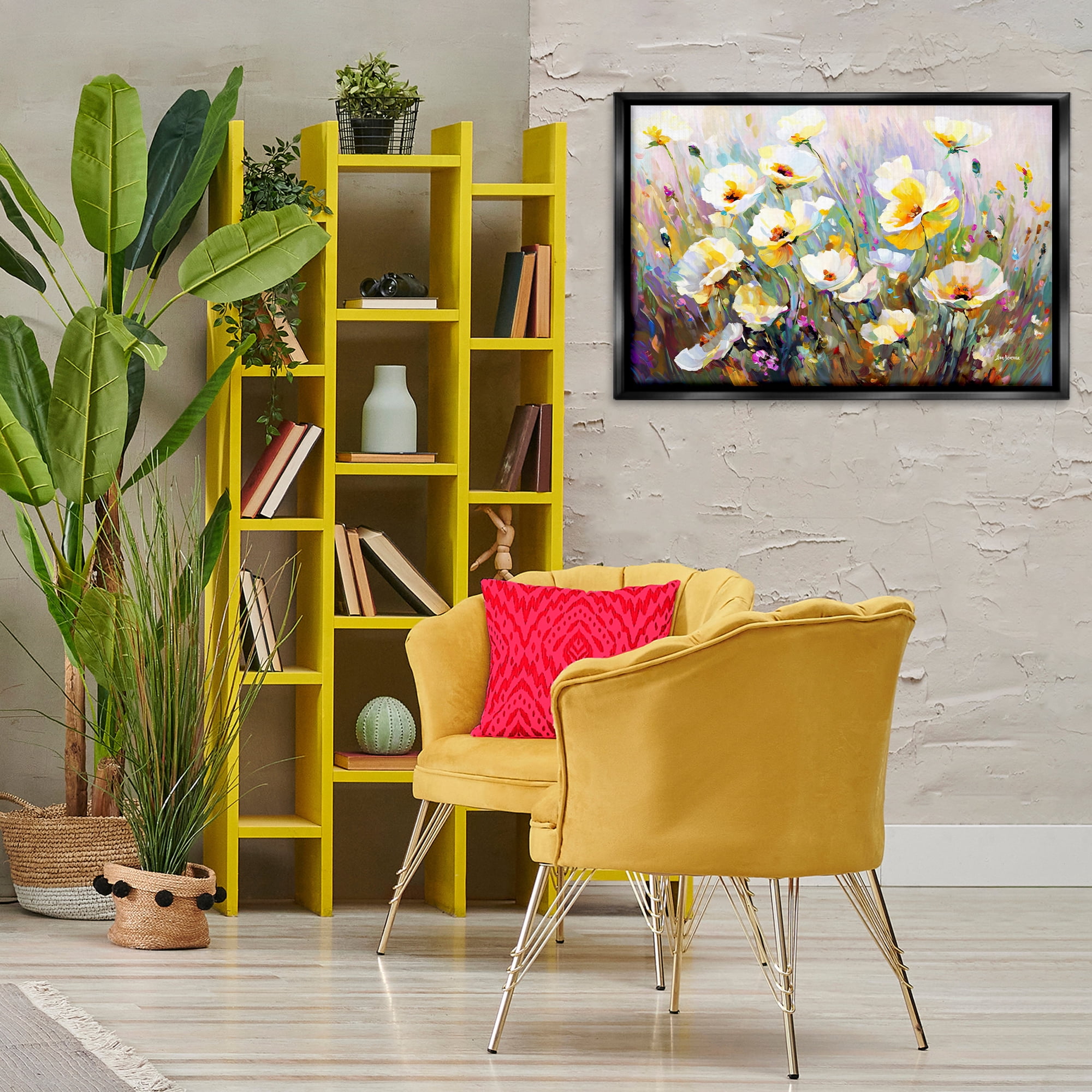 Stupell Industries Sunlit Petals Embrace Botanical & Floral Painting Black Floater Framed Art Print Wall Art, 31 x 21