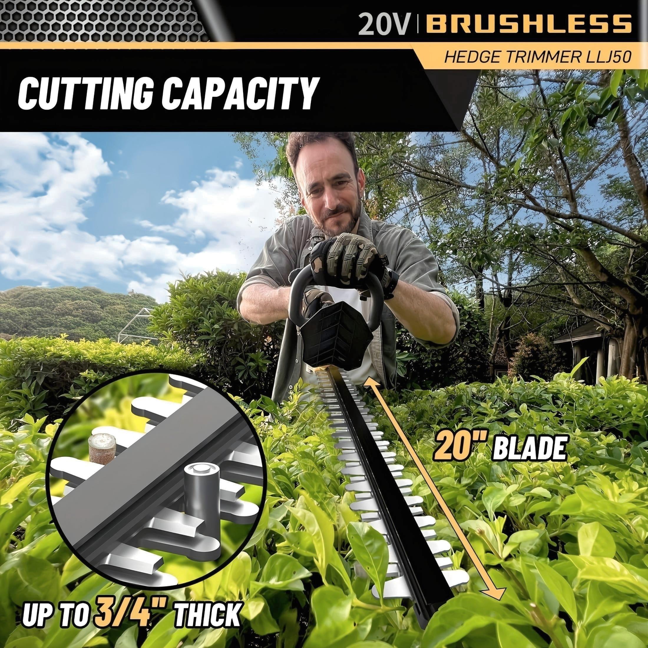 ELECMAPS 20-inch Cordless Hedge Trimmer, Electric Brush Shrub Edge Trimmer, with Brushless Motor, Compatible with DEWALT 20V MAX Battery, Lightweight Stainless Steel Design