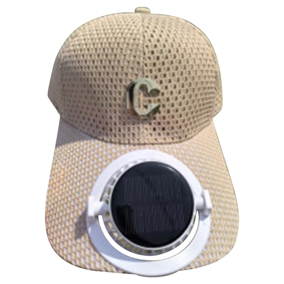 Hiroekza Solar-Powered Cooling Hat Cap with Adjustable Fan - Outdoor Sun Protection for Men Khaki