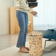 thumbnail image 3 of 4 Gallons Wicker Trash Can with Lid - Bathroom Garbage Can - Boho Hand Woven Natural Water Hyacinth Wicker Waste Basket for Bedroom, Living Room, Home, Office, 3 of 6