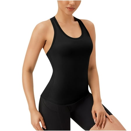 Women Tank Tops Loose Workout Tank Tops for Women Built in Bras Padded - Racerback Athletic Yoga Camisole Slim Fitting Basic Sleeveless Tee Workout Tank Tops Lady Built in Bra Black XL