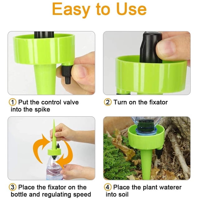 Kit de riego por goteo, sistema de riego automático de plantas de cono de riego, gotero ajustable para botella de riego en jardín, balcón, vacaciones, interior y exterior, 12 piezas