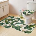 thumbnail image 4 of Spring Flower Bathroom Rugs Set Rustic Watercolor White Calla Lily Floral Green Leaf Linen Texture Non Slip Absorbent Bath Mats 3 Piece Set, U-Shaped Floor Mat, Toilet Seat Cover Large Size, 4 of 9