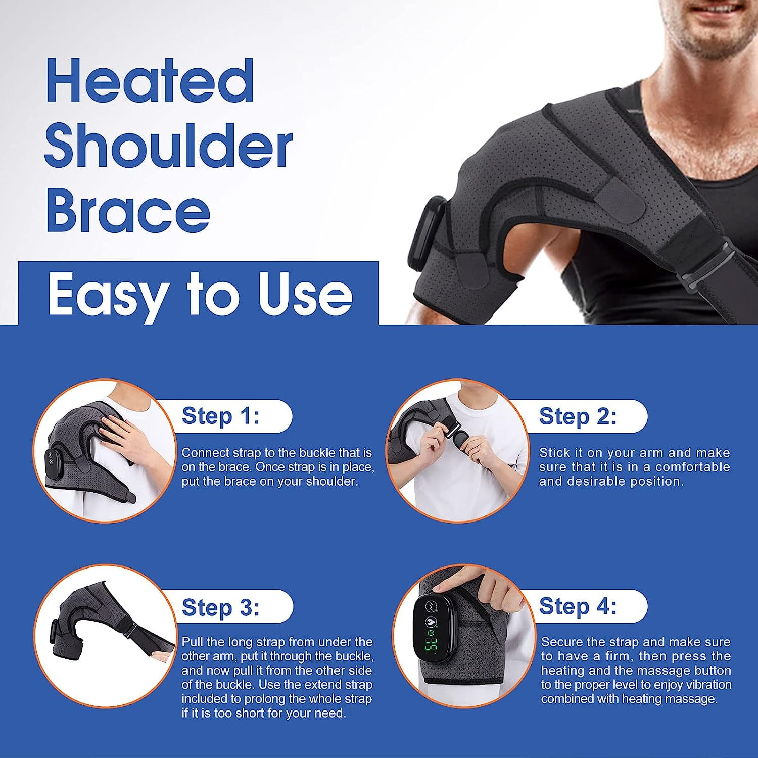 Cordless Heated Shoulder Brace, Shoulder Massager Heating Pads for