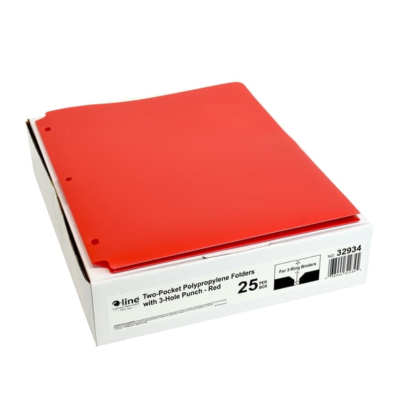 C-Line Two-Pocket Poly Portfolios with Three-Hole Punch, Red, Box of 25