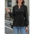 thumbnail image 4 of Corabera Womens Fall Tops V Neck Lace Long Sleeve Shirts Flowy Chiffon Blouses for Women Black L, 4 of 8