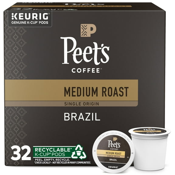 Peet's Coffee, Single Origin Brazil Medium Roast Single Serve Coffee Pods, 32 Count