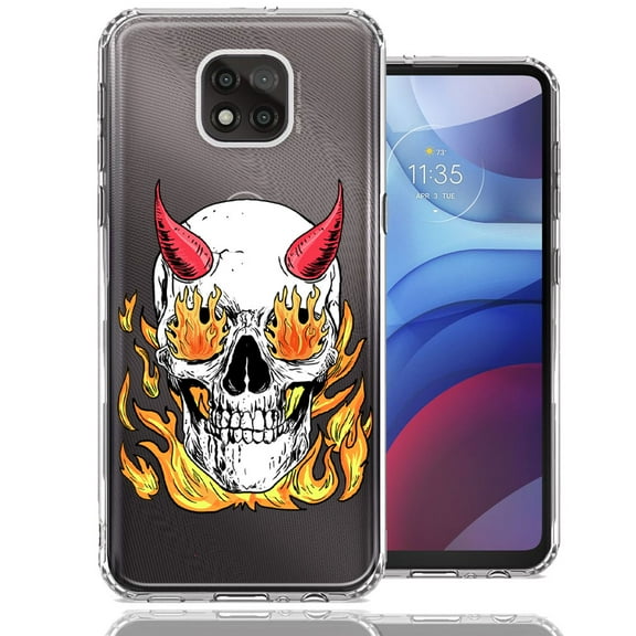 MUNDAZE For Motorola Moto G Power 2021 Flamming Devil Skull Design Double Layer Phone Case Cover