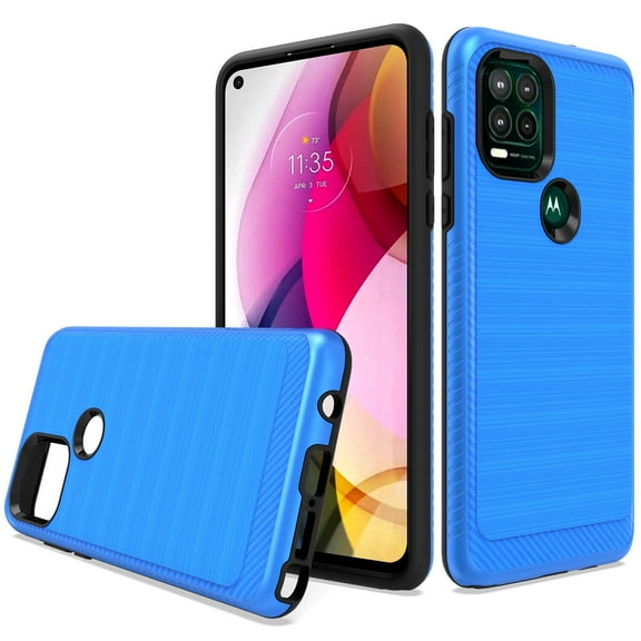 For Motorola Moto G Stylus 5G 2021 XT2131DL Lining Hybrid Phone Cover Case   Tempered Glass - Blue