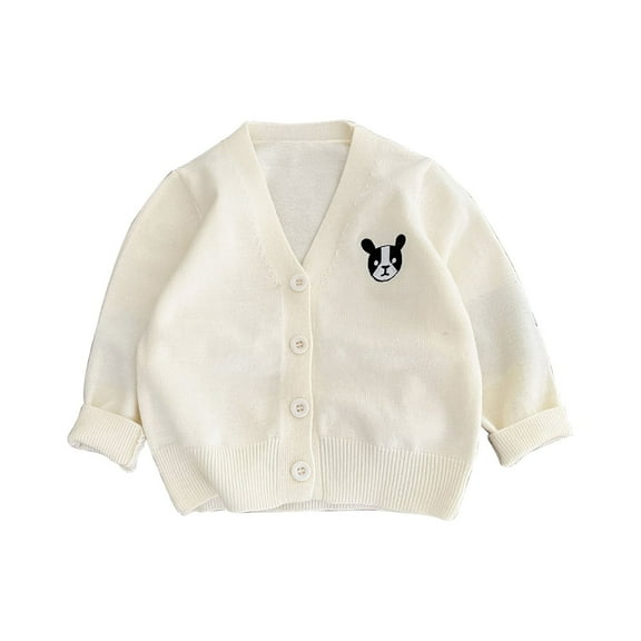 Fdrone Toddler Baby V-Neck Knit Cardigan Sweater with Cute Dog Embroidery Solid Color Loose Sweater Button Closed Casual Fall Winter Cardigan for Boys Girls