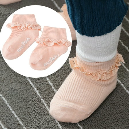 

MyBeauty Baby Girls Cute Ribbed Letters Lace Trim Soft Non Slip Breathable Ankle Socks White M