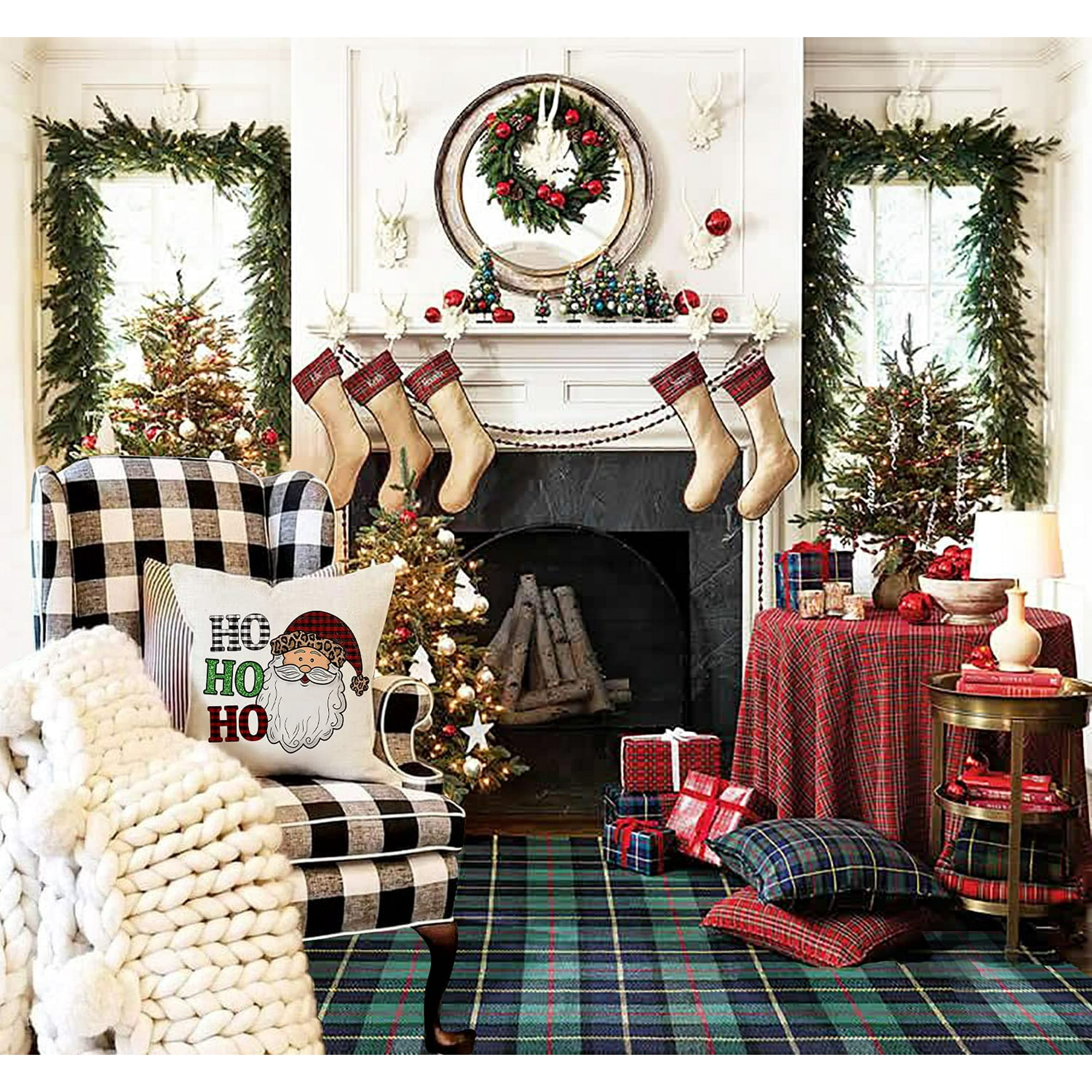 HTOOQ Christmas Buffalo Plaid Pillow Covers 18x18 Santa Claus Truck Tree Christmas Decorations Throw Pillow Cases Set of 4 Farmhouse Winter Holiday Cushion Covers for Couch Ho Ho Ho Santa Walmart