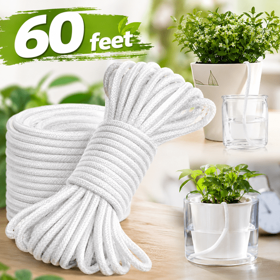 Emlimny 60 feet 1/6 inch Wicking Rope for Plants, Self Watering Wick Cord for Vacation, Plant Water Wicks for Self-Watering Planter Pot DIY Automatic Watering Device System