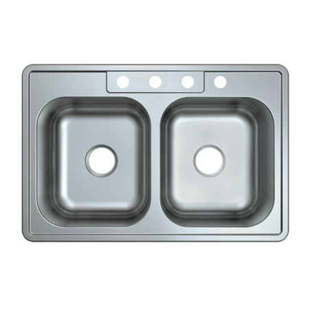 Gourmetier GKTD33228 Studio 33 Stainless Steel Self-Rimming Double Bowl Drop-In Kitchen Sink Brushed