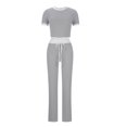 thumbnail image 3 of Camisas de Manga Corta para las Mujeres Fallow Blusa de Color Sólido con Set de Pantalones de Bolsillo, Cuerda de Dibujo de Cintura Elástica para el Uso Casual de Verano, 3 of 5