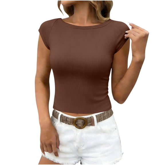 Turilly Womens Slim Fit Short Sleeve Tee Boat Neck Crop Tops Women's Casual And Stylish Solid Color Short Top