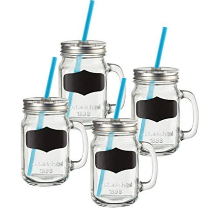 Yorkshire Set of 4 - 17.5 Oz Mason Jar Mugs with Chalkboard