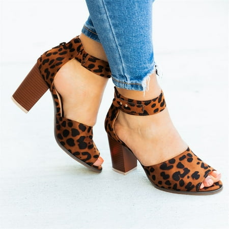 

HIBRO Ladies Fashion Solid Color Suede Fish Mouth Chunky High Heel Zipper Sandals